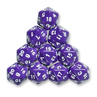 Produktbild von 10x polyedrische W20 Würfel für Rollen- und Tabletopspiele (lila)