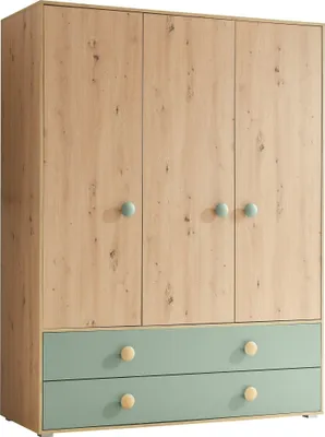 Produktbild von Kleiderschrank >Birta< 2 Schübe, 3 Türen, Artisan Eiche Nachbildung /Salbei - 153,8x200x58,2 (BxHxT)