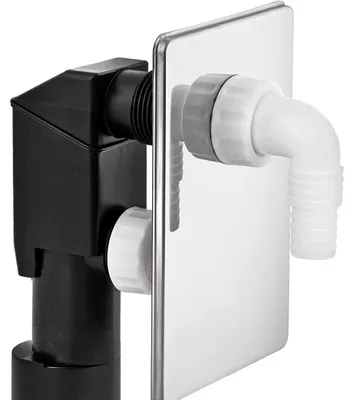 Immagine prodotto di Schläfer 655850 | Sifone da Incasso per Lavatrice, Pipetta in PVC Ø 40/50mm, con Placca di Copertura Cromata, Compatibile con Lavastoviglie, Raccordo Portagomma con Attacco da 19-53mm
