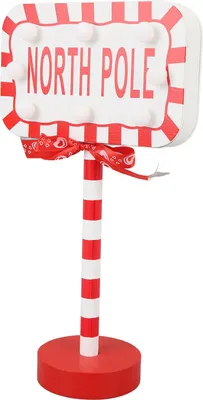 Imagen del producto de Lámpara de calle LED con motivos navideños, letrero de madera del Polo Norte, luz nocturna de mesa con batería para decoración de fiestas navideñas, oficinas y hogares