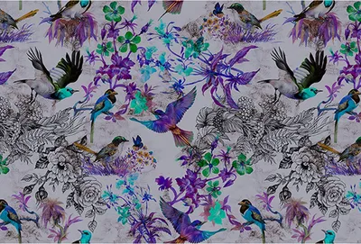 Produktbild von Tadessi Fototapete | Blumen | 4.00 m x 2.70 m | Blau | Grau | Wandbild | Digitaldruck