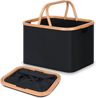Immagine prodotto di Cesto per biancheria sporca con maniglie - cesto per ripostiglio e camera da letto - cesto per biancheria piccola per ambienti piccoli - 45 litri (nero)
