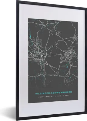 Produktbild von MuchoWow® Gerahmtes Poster Villingen Schwenningen - Stadtplan - Blau - Karte - Deutschland 40x60 cm - Poster mit Schwarzem Bilderrahmen Wandposter Rahmen Foto Bilder - Poster in Rahmen