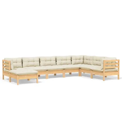 Produktbild von 8-tlg. Garten-Lounge-Set mit Creme Kissen Massivholz Kiefer