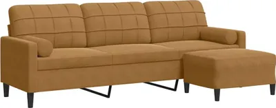 Imagen del producto de Sofá de 3 plazas con reposapiés, color marrón, 210 cm, tapizado en terciopelo