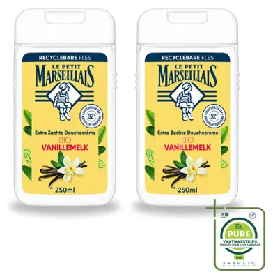 Zdjęcie produktu dla 2 opakowania żelu pod prysznic Le Petit Marseillais, bio-wanilia, extra delikatny, 250 ml - opakowanie zbiorcze, 2 sztuki