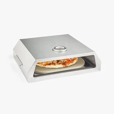 Immagine prodotto di Forno per pizza con rivestimento in pietra refrattaria e cappa aspirante in acciaio inossidabile, ideale per uso domestico, completo di pala per pizza