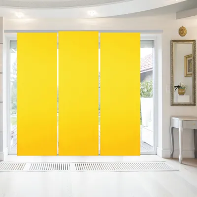 Produktbild von Flächenvorhang mit Klettband, Paneelwagen und Schleuderstab, ( BxL ) 60x245 cm in Gelb, blickdichte Schiebegardine mit Klett in vielen Farben