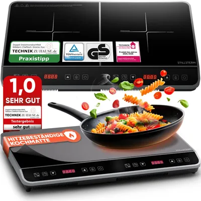 Produktbild von Doppel-Induktions-Kochfeld, -Kochplatte 3600W, 18 Stufen, 24h Timer
