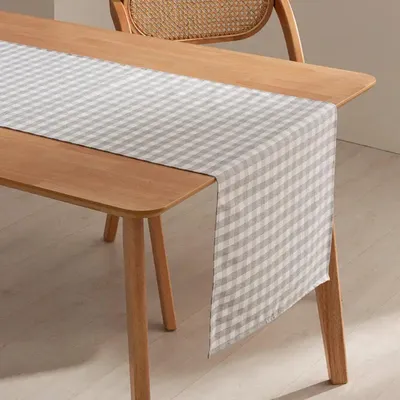 Produktbild von GAMUSI VICHY Tischläufer aus Baumwolle – fleckenabweisend, klassisches Karomuster, 45 x 170 cm, beige