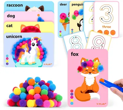 Produktbild von Bastelset mit Pompons für Kinder ab 3-6 Jahren, kreatives Lernspielzeug aus Essen