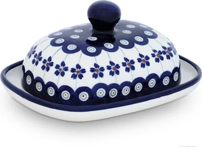 Produktbild von Bunzlauer Keramik kleine Butterdose Butterglocke Butterbehälter oval für 125g (1/2 Stück Butter) 16x12x8 cm Dekor 166a