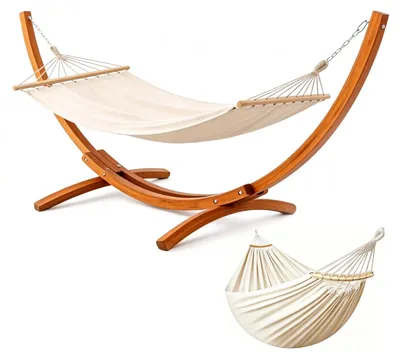 Produktbild von Hängematte mit Holzständer, inklusive 2 Hängematten, Belastung bis 200 kg, 320×120×120 cm, höhenverstellbar, für Garten und Balkon