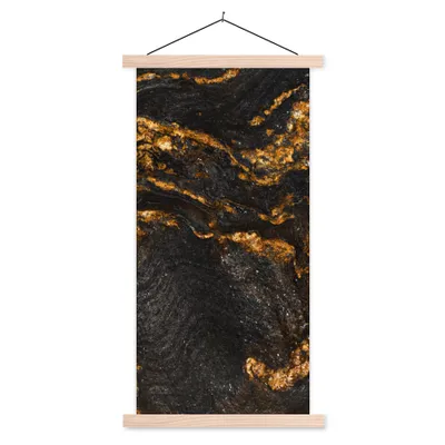 Produktbild von MuchoWow® Textilposter Marmor - Limette - Schwarz - Gold - Marmoroptik - Luxus 60x120 cm mit holzfarbenen Rahmen - Holz