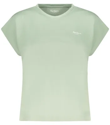 Image de T-shirt vert à manches courtes pour femmes, col rond, logo imprimé, Coton