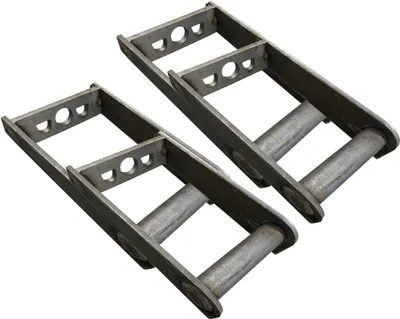 Two metal adapters for a mini excavator are shown against a white background.