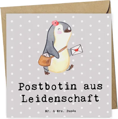 Produktbild von Mr. & Mrs. Panda Grußkarte Postbotin Leidenschaft - Grau Pastell - Geschenk, anlasskarte, Briefzustellerin, Klappkarte, Glückwunschkarte, Briefträgerin, doppelkarte