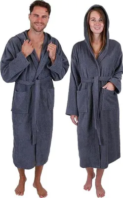 Productafbeelding van Badjas met capuchon voor dames en heren - 100% katoen, lange badjas