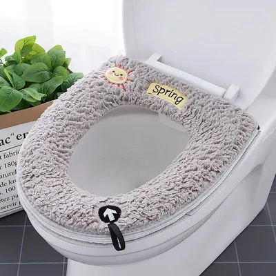 Produktbild von 2er Set Universal Weich Warm Toilettensitzkissen mit Aufhängeschlaufe, grau
