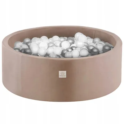 Obrázek produktu pro MISIOO Friendly ball pool baby od 1 roku - Kulatý velurový dětský bazén s 200 míčky - Ideální pro děti - 90x30cm - Hnědá: stříbrná/perly
