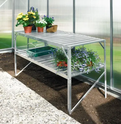 Produktbild von Alutisch, 2 Ablagen, 121x54x76cm, alu