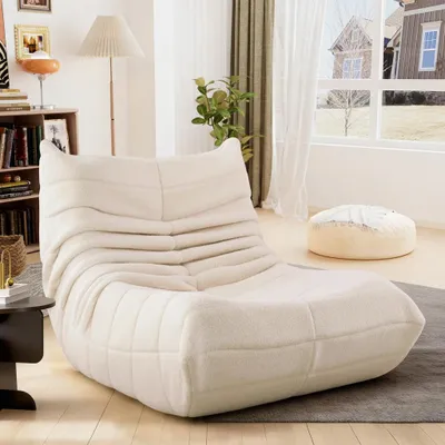 Image de okwish Coussin de sol intérieur, Canapé paresseux coussin pour canapé avec dossier, fauteuil lounge, chaise de sol, chaise de méditation pliable, adapté pour chambre et salon, beige