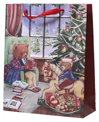 Produktbild von Geschenktüte Weihnachten 18x8x24cm mit Henkel und Motiv 1 Stück Rot