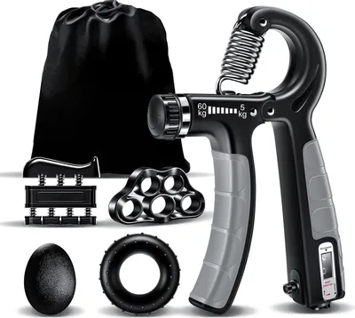 Produktbild von Handtrainer Fingertrainer 5-Pack, Unterarmtrainer Griffkraft Trainer Set, Verstellbarer Grip Trainer, Finger Trainingsgert, Fingerstrecker(grau)