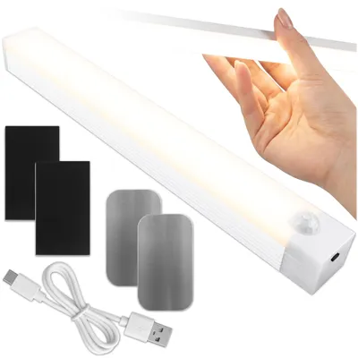 Produktbild von KRUMAD LED Unterbauleuchte Küche 2er Set, Selbstklebende Schrankbeleuchtung, Akku Lichtleiste ohne Bohren, Warmweiß & Kaltweiß