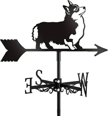 Produktbild von Dekorative Garten-Wetterfahne in Hundeform mit Windrichtungsanzeige für die Außendekoration mit Haustiermotiv, Corgi
