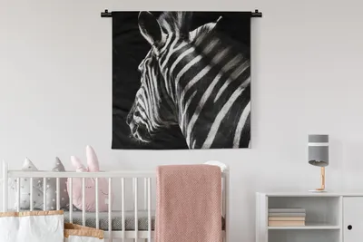 Produktbild von MuchoWow® Wandteppich Wandbehang Zebra - Tier - Weiß 90x90 cm Tapisserie Dekoration Wandtuch - Wandaufhänger