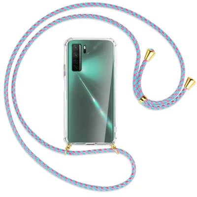 Produktbild von Handykette Backcover-Schutzhülle mit Band (Metall goldfarben) für Huawei P40 lite 5G - pink/mint