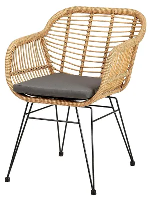 Produktbild von Gartenstuhl Paramo aus Polyrattan - moderner Esszimmerstuhl in Rattanoptik mit Sitzkissen und robustem Metallgestell