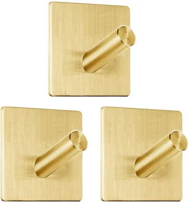 Productafbeelding van Unyqoos® Zelfklevende handdoekhaken van roestvrij staal, mat goud – set van 3, 45 mm, draagvermogen tot 8 kg, geschikt voor badkamer en keuken