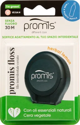Produktbild von Promis Zahnseide - Recycelte Zahnseide | Sanft | Klinisch getestet | Ätherische Öle | Fluoridfrei | Vegan (black ocean)