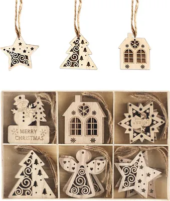 Produktbild von 1 hohle Schachtel zum Aufhängen von Weihnachtsbäumen, kreative Holzbastelarbeiten, Weihnachtsdekorationen