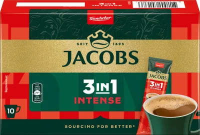 Produktbild von Jacobs 3in1 Intense löslicher Kaffee, Instantkaffee, löslicher Bohnenkaffee, 12 x 10 Sticks