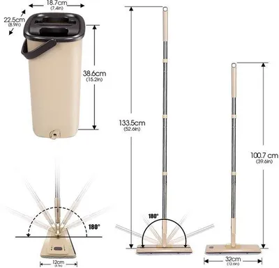 Produktbild von Ibenzoa® Bodenwischer-Set, flacher Mop 138 cm, Eimer mit 2‑Fach-Waschsystem & Auswringpresse, verstellbarer Edelstahlgriff, 6 Mikrofaserköpfe – für Holz, Laminat, Fliesen