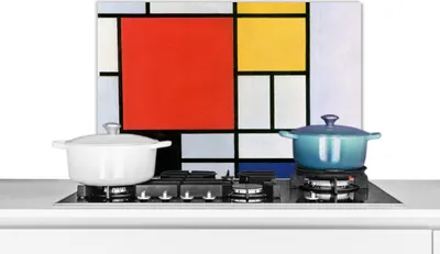 Produktbild von KitchenYeah®  Spritzschutz Küche - Küchenrückwand - Wandschutz für Herd und Spüle - Kunst - Mondrian - Alte Meister - Komposition 2 70x50 - Alu-Dibond (Alternative zum Spritzschutz aus Glas) - Hitzebe