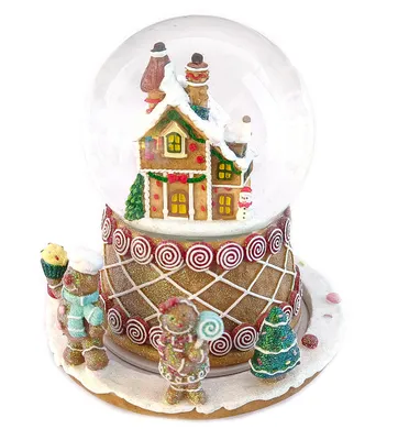Produktbild von Schneekugel mit Lebkuchenhaus – Festliche Spieluhr mit Schneeflocken-Effekt, Weihnachtsklängen und On-/Off-Schalter (2x LR44 Knopfzellen erforderlich)