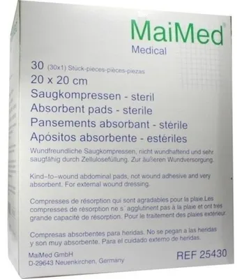 Productafbeelding van MaiMed zuigende kompressen, steriel, 30 stuks, 20 x 20 cm