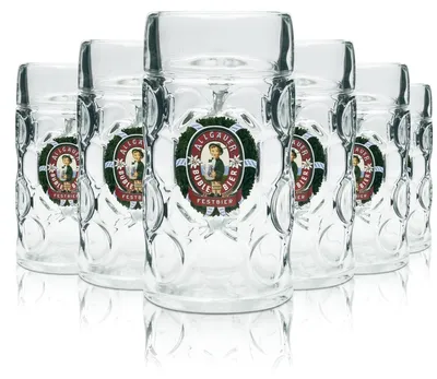 Produktbild von 6x Allgäuer Büble Glas 1l Maßkrug "Festbier" Humpen Seidel Krüge Gläser Relief
