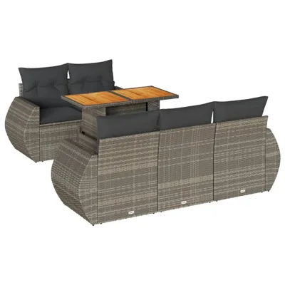 Produktbild von 6-tlg. Garten-Sofagarnitur mit Kissen Grau Poly Rattan