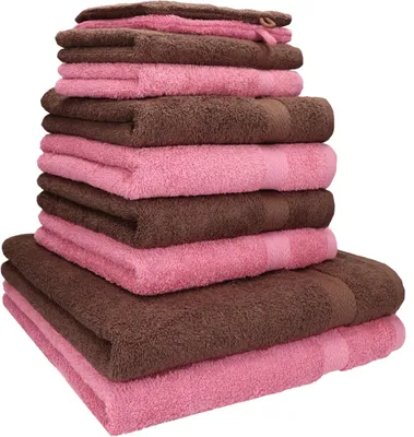 Produktbild von Betz 10-tlg. Handtuch-Set PREMIUM 2 Duschtücher 4 Handtücher 2 Gästetücher 2 Waschhandschuhe  Farbe: nussbraun & altrosa