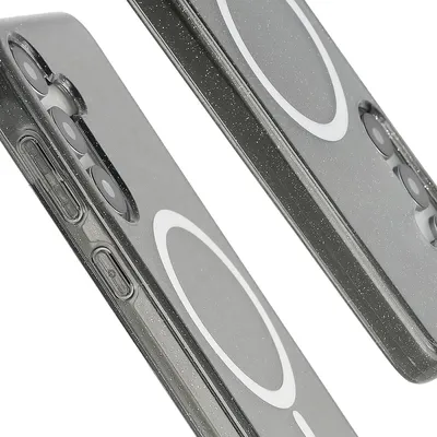 Produktbild von Glitzer Hülle mit Magnetring für Galaxy S25 / S24, Bizon Case SparklO, Transparent-Schwarz mit Glitzer
