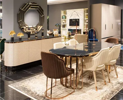 Immagine prodotto di Set da pranzo Zona pranzo Tavolo da pranzo Sedie Beige Set 9 pezzi Sala da pranzo in legno