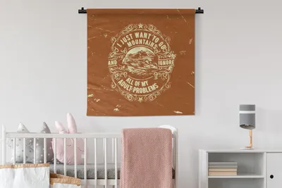Produktbild von MuchoWow® Wandteppich Wandbehang Jahrgang - Berg - Text 90x90 cm Tapisserie Dekoration Wandtuch - Wandaufhänger
