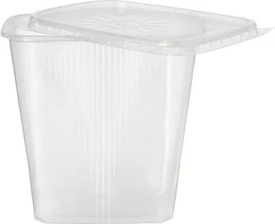 Produktbild von 250 tradingbay24 Verpackungsbecher mit Deckel, PP eckig 500 ml 10,1 cm x 8,9 cm x 11,4 cm transparent tbU95076 Feinkostbecher Salatbecher Dressingbecher transparent