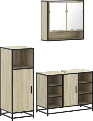 Produktbild von vidaXL 3-tlg. Badmöbel-Set Sonoma-Eiche Holzwerkstoff