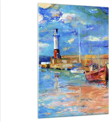 Produktbild von Bilder auf glas - Einteilig - Leuchtturm Meer - 80x120cm - Glasbilder - Wandbilder - Bilder - zum Aufhängen bereit - Wanddekoration aus Glas - Glas Bilder - Wandbild auf Glas - GPA80x120-3693